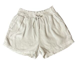 White Waffle Knit Cotton Shorts